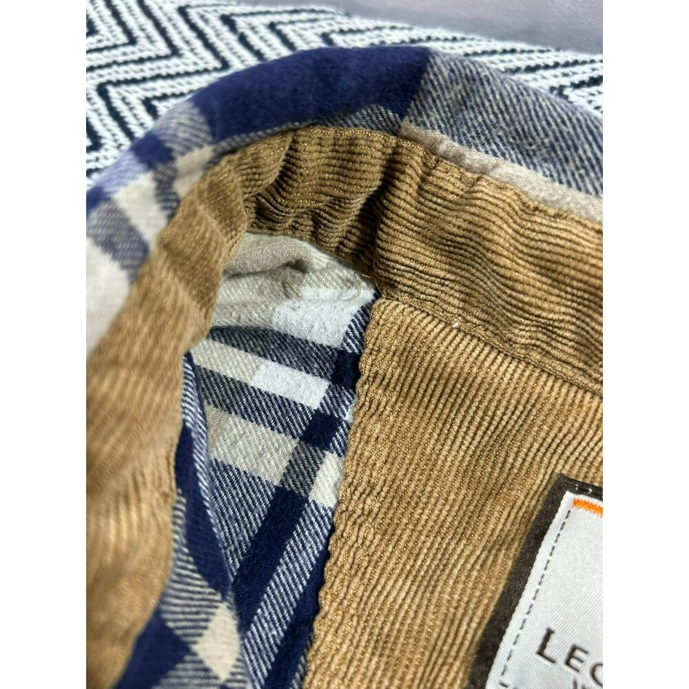 Legendary Whitetails Men's 2XT Plaid Flannel Shirt Corduroy Accents Beige & Blue - Picture 3 of 8